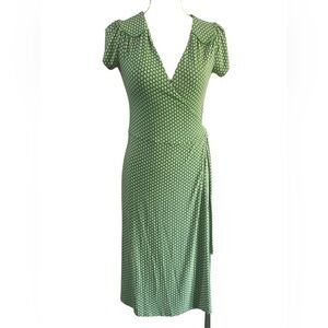 Boden Green and White Puff Sleeve Wrap  Dress